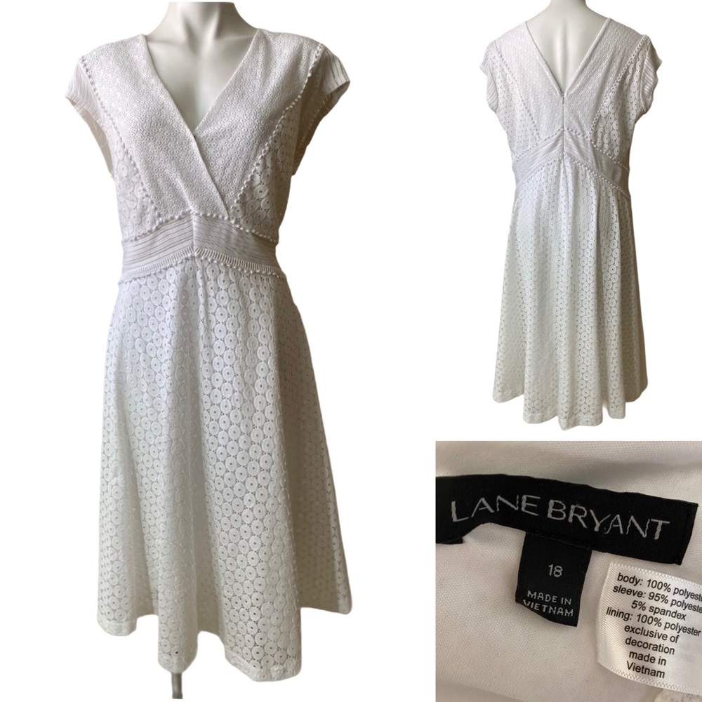 Lane Bryant 18 white eyelet A-line dress